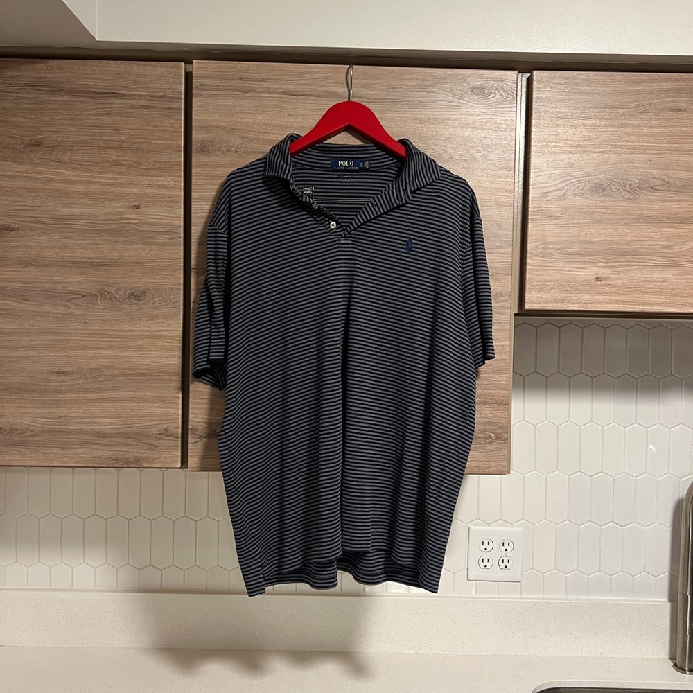 Polo Ralph Lauren Striped Gray/Navy Blue Short Sleeve Collared Shirt Men’s XL